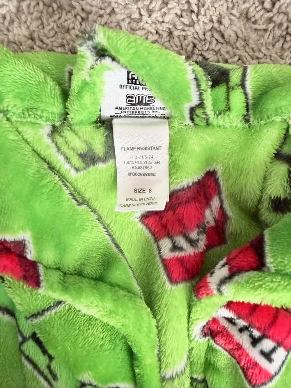Kids Plush Robe with Minecraft Creeper & TNT Print - Green